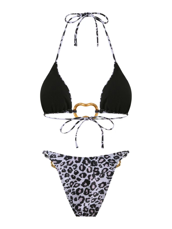Ženski bikini set s leopard printom, vezanje, otvorena leđa, visoka elastičnost, punjeni gornji dio