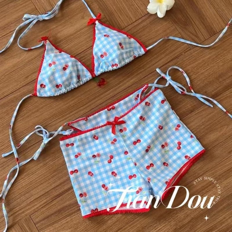Trodjelni bikini set sa suknjom, gornji dio s podstavom bez jastučića – poliester, prugasti uzorak