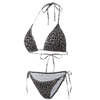 Costum de baie bikini leopard, halter cu șnur, top căptușit, două piese, poliester 82% / spandex 18%, 200 g