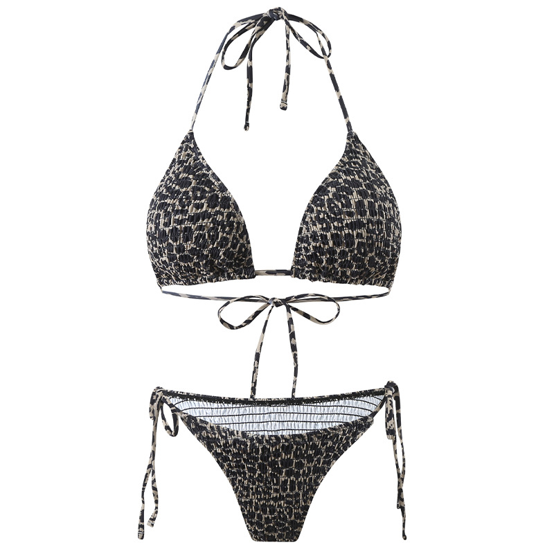 Costum de baie bikini leopard, halter cu șnur, top căptușit, două piese, poliester 82% / spandex 18%, 200 g