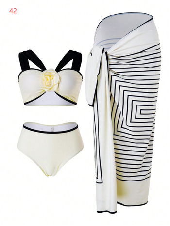 Trodijelni bikini set s prugama i jastučićima za prsa; materijal: poliester s 82% spandex; podstava: poliester.
