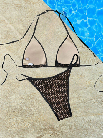 Costum de baie două piese cu talie înaltă, design sexy, cu bureți pentru bust, uscare rapidă, material poliester 82% exterior, căptușeală 18%