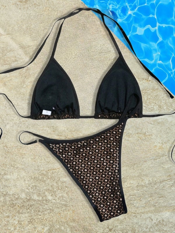 Costum de baie două piese cu talie înaltă, design sexy, cu bureți pentru bust, uscare rapidă, material poliester 82% exterior, căptușeală 18%