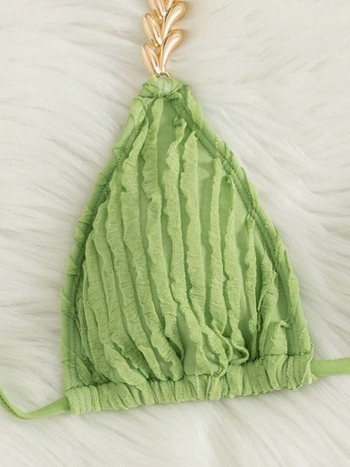 Dvodijelni bikini s lančanim halterom i jastučićem za prsa – poliester, jednofarbni uzorak