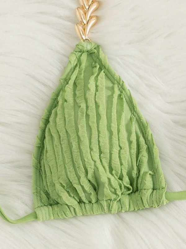 Dvodijelni bikini s lančanim halterom i jastučićem za prsa – poliester, jednofarbni uzorak