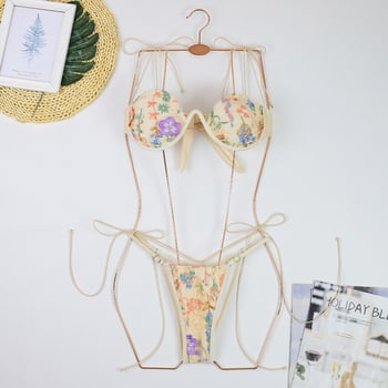 Izvezeni bikini kupaći s push-upom, s podstavom (underwire), tri točke naramenice, otvoreni leđa, najlon tkanina