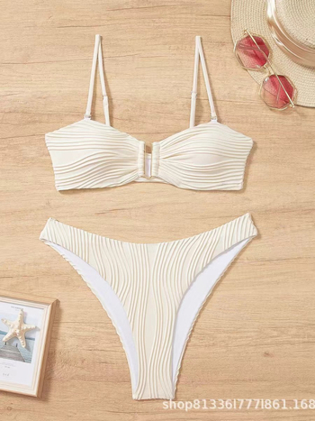 Jednobojni bikini kupaći kostim, bez rukava, plisiran, s jastučićem za prsa, seksi i tijesnog kroja, europsko-američki stil; najlon 80% / spandeks 20% podstava, 300 g