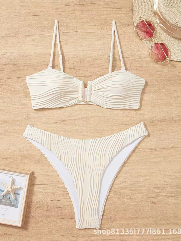 Jednobojni bikini kupaći kostim, bez rukava, plisiran, s jastučićem za prsa, seksi i tijesnog kroja, europsko-američki stil; najlon 80% / spandeks 20% podstava, 300 g