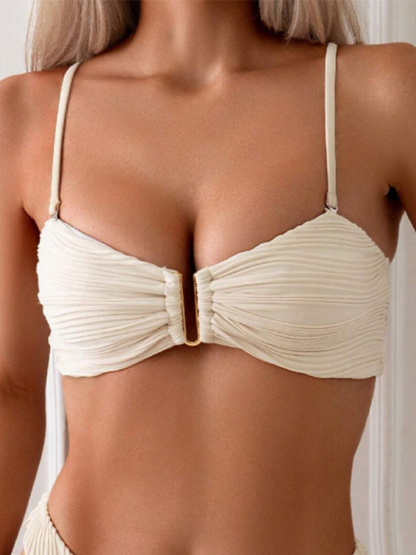 Jednobojni bikini kupaći kostim, bez rukava, plisiran, s jastučićem za prsa, seksi i tijesnog kroja, europsko-američki stil; najlon 80% / spandeks 20% podstava, 300 g