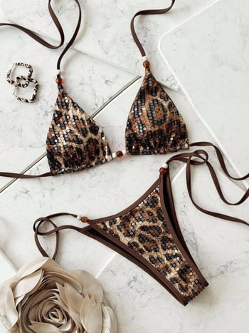 Bikini set s jastučićima za grudi, leđa bez naramenica, seksi uzorak, 82% poliester / 18% spandex, 250 g, podstava: poliester/spandex 18%