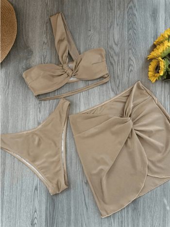 Set de baie pentru femei din trei piese, cu un umăr, talie înaltă, poliester, căptușeală pentru bust, uscare rapidă