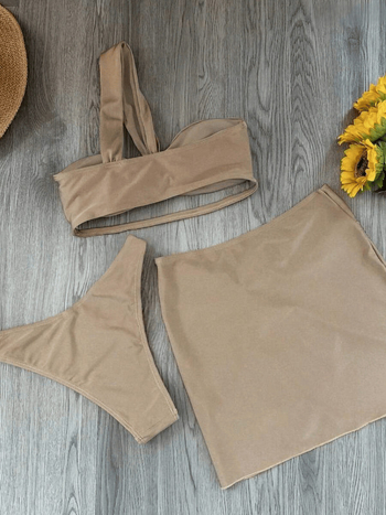 Set de baie pentru femei din trei piese, cu un umăr, talie înaltă, poliester, căptușeală pentru bust, uscare rapidă