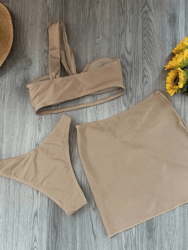 Set de baie pentru femei din trei piese, cu un umăr, talie înaltă, poliester, căptușeală pentru bust, uscare rapidă