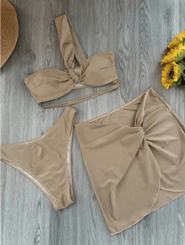 Set de baie pentru femei din trei piese, cu un umăr, talie înaltă, poliester, căptușeală pentru bust, uscare rapidă