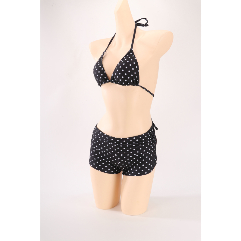 Crni bikini set s točkastim uzorkom, vezice, trodijelni kupaći kostim