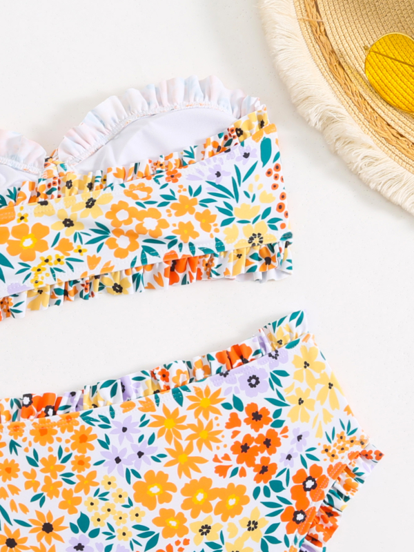 Costum de baie întreg pentru femei - talie înaltă, spate decupat, imprimeu floral; poliester 82% cu căptușeală din elastan 20%, 210 g