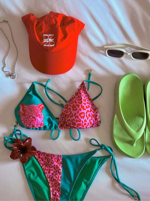 Costum de baie bikini pentru femei, stil coreean, imprimeu split, elasticitate ridicată, cu pernă pentru sân, nailon-spandex 85% / căptușeală poliester-spandex 95%, fără mâneci