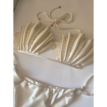 Bikini pentru femei inspirat de prințesa sirenă, fără bretele, stil slip, din mercerizată bumbac + vinilon, căptușit cu bumbac, pentru femei adulte, fără sârmă de susținere și fără bureți