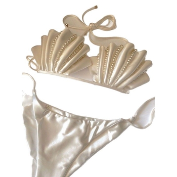 Bikini pentru femei inspirat de prințesa sirenă, fără bretele, stil slip, din mercerizată bumbac + vinilon, căptușit cu bumbac, pentru femei adulte, fără sârmă de susținere și fără bureți