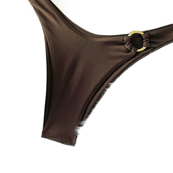 Costum de baie bikini cu top buretat și decor inel; stil solid, sexy și mulat; 82% nailon, 18% spandex; căptușeală: nailon cu 18% spandex; potrivit pentru înot și activități în apă