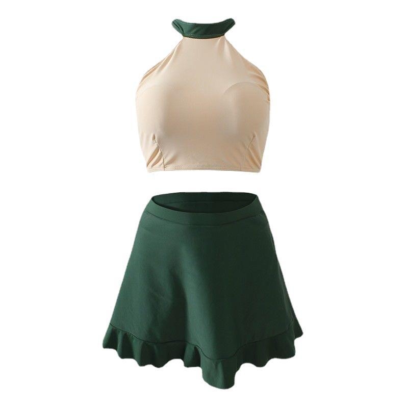 Ženski dvodijelni kupaći kostim u stilu haljine, halter vrat, jastučić za prsni koš, nylon/poliester materijal