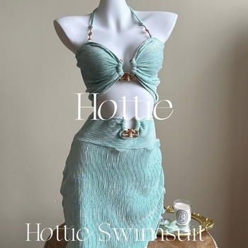 Costum de baie split, set de trei piese, cu bureți la bust, fără bretele, culoare uni, material nylon, căptușeală poliester-elastan