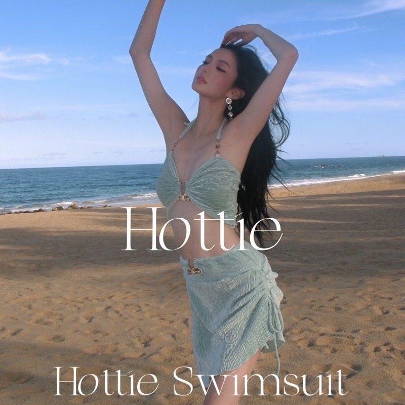 Costum de baie split, set de trei piese, cu bureți la bust, fără bretele, culoare uni, material nylon, căptușeală poliester-elastan