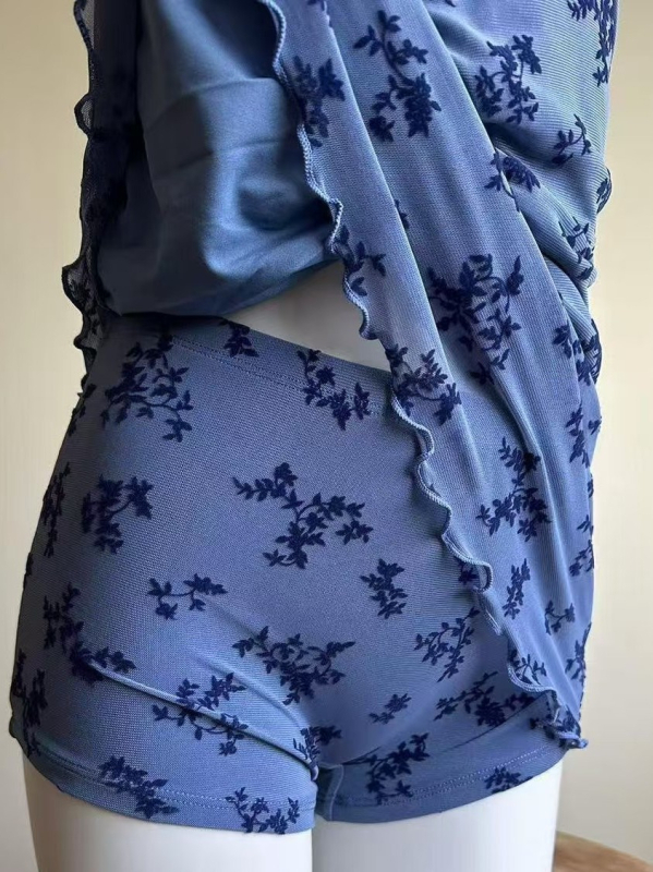 Ženski dvodijelni kupaći kostim s V-izrezom, visokim strukom, cvjetni uzorak, jastučić za prsa, tkanina nylon-spandex