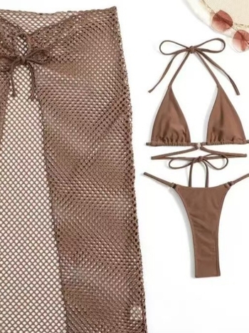 2026 Ženski trodjelni bikini set: gornji dio bikini, donji dio i duga suknja, jednobojan