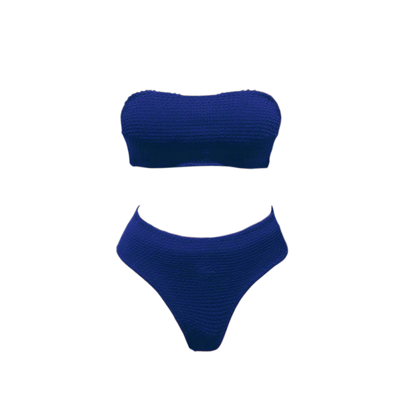 Ženski dvodijelni bikini visokog struka, jednobojan, s umetkom za grudni dio, poliester-spandex
