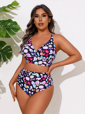 Tankini kupaći za žene, visokog struka, print, s umetcima za grudi, bez čelične potpore, 82% poliester + 18% elastan