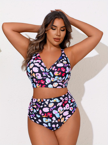 Tankini kupaći za žene, visokog struka, print, s umetcima za grudi, bez čelične potpore, 82% poliester + 18% elastan