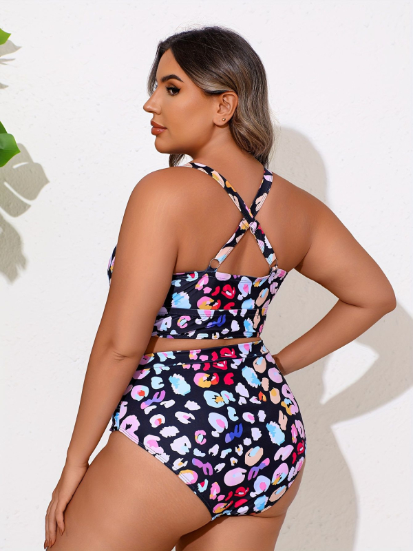 Tankini kupaći za žene, visokog struka, print, s umetcima za grudi, bez čelične potpore, 82% poliester + 18% elastan