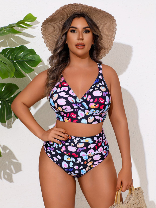 Tankini kupaći za žene, visokog struka, print, s umetcima za grudi, bez čelične potpore, 82% poliester + 18% elastan