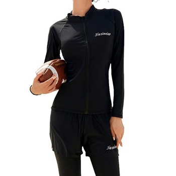 Set cuplu de costum pentru scufundări și snorkel — costum feminin cu mânecă lungă, în două părți, protecție solară, nailon cu uscare rapidă, talie înaltă; costum masculin protecție împotriva meduzelor cu pernă pentru piept și suport din oțel