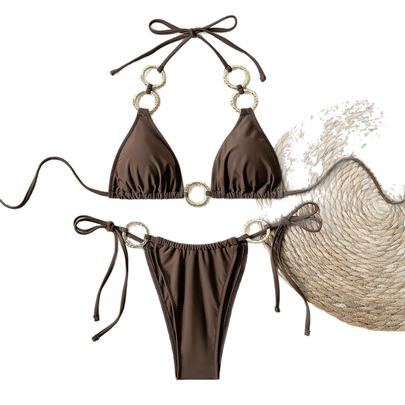 Halterski bikini s metalnim lancem, seksi uzorak, pun gornji dio, donji dio u stilu briefs, za žene, za plivanje