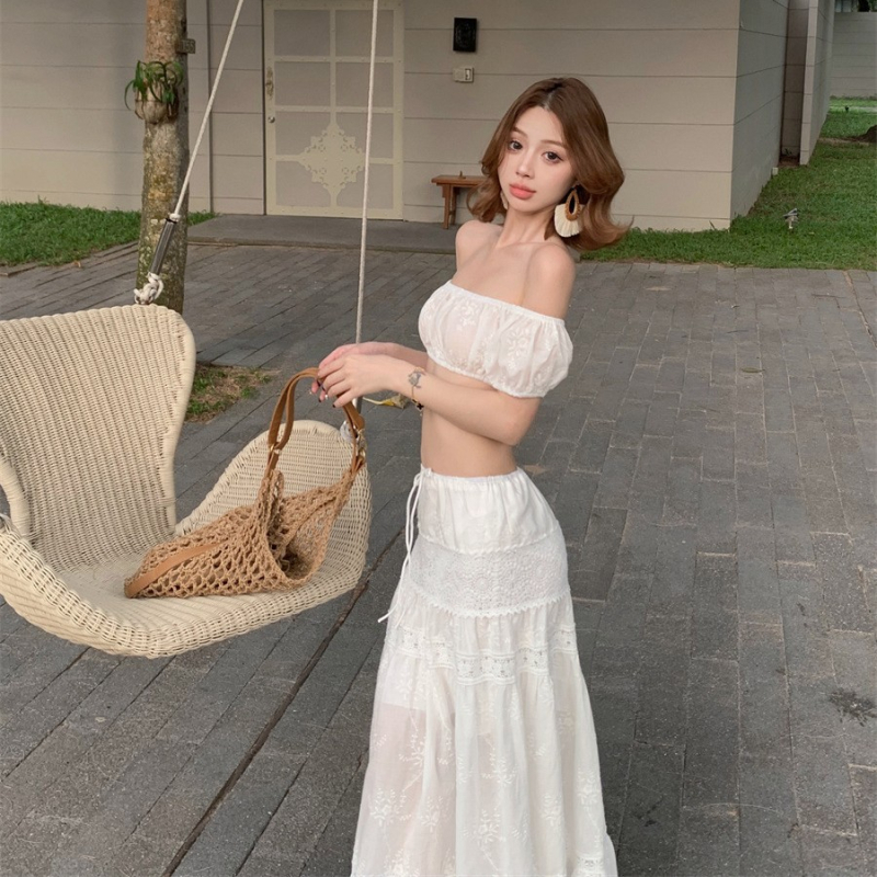 Trodijelni ženski bikini set s čipkom, francuski stil odmora, elastičan pojas, jastučići za dojke