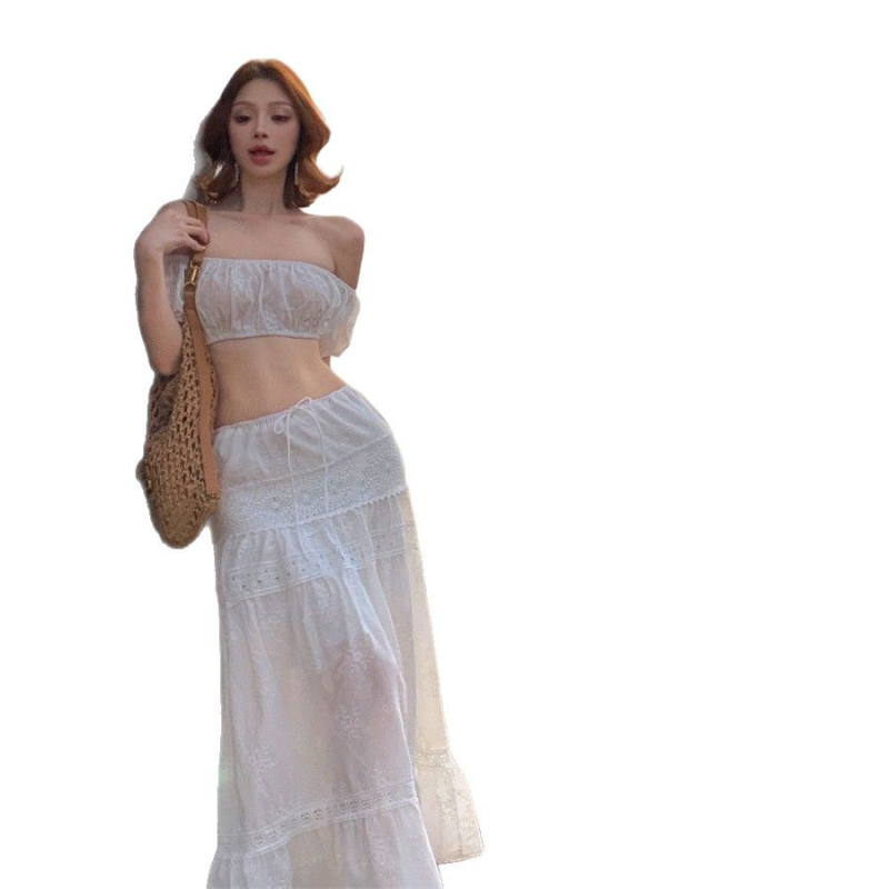 Trodijelni ženski bikini set s čipkom, francuski stil odmora, elastičan pojas, jastučići za dojke