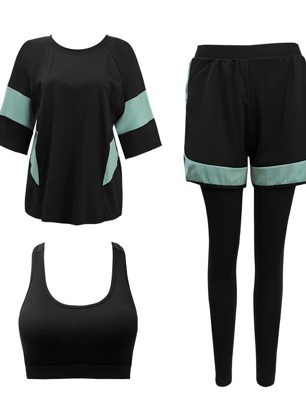 Plus-size ženski kupaći kostim za sport, trodjelni set: gornji dio, donji dio i dugačke hlače, prekrivanje trbuha i mršavljenje, slobodan kroj