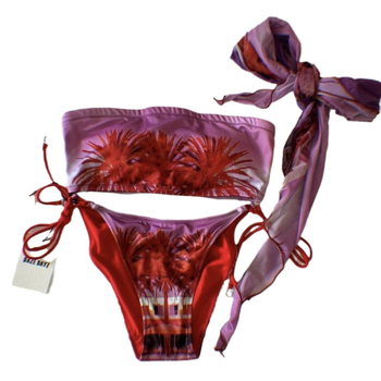 Ženski trodijelni bikini set sa suknjicom, bez naramenica, najlon materijal s Lycra podlogom, visokog struka, brzo sušenje, jastučići u grudnjaku
