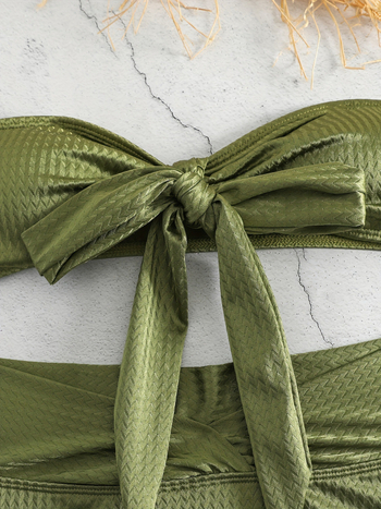 Costum de baie din două piese, talie înaltă, push-up, fără spate, cu burete în bust