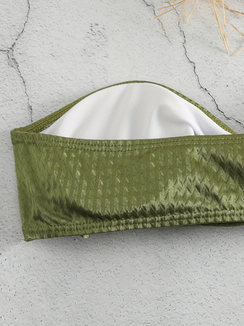 Costum de baie din două piese, talie înaltă, push-up, fără spate, cu burete în bust