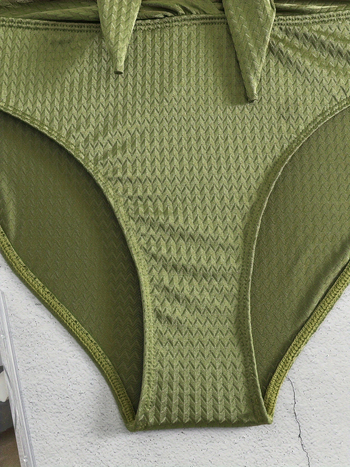 Costum de baie din două piese, talie înaltă, push-up, fără spate, cu burete în bust