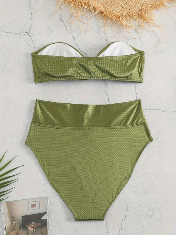 Costum de baie din două piese, talie înaltă, push-up, fără spate, cu burete în bust