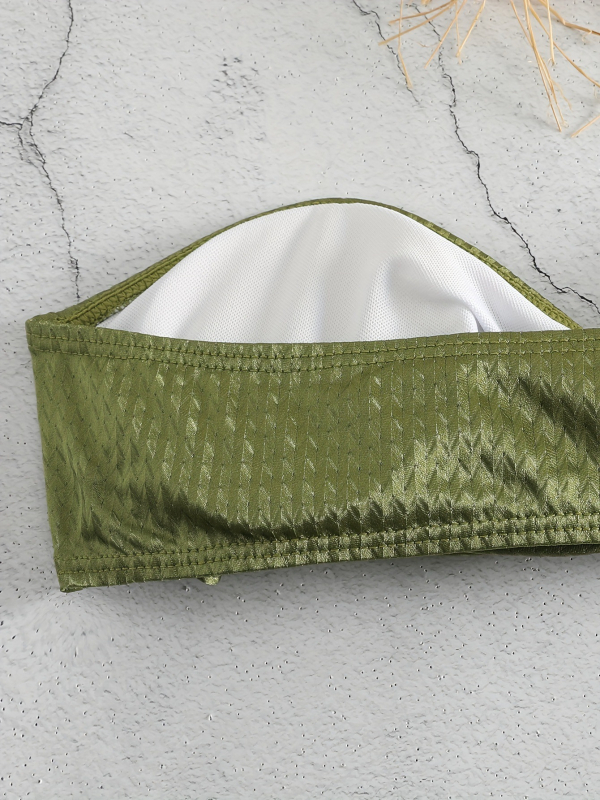 Costum de baie din două piese, talie înaltă, push-up, fără spate, cu burete în bust