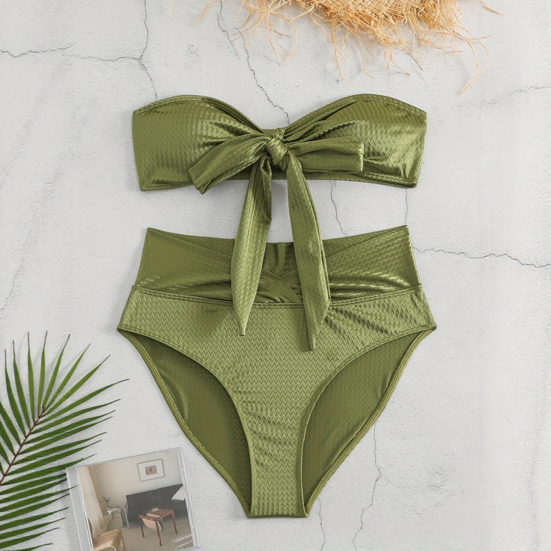 Costum de baie din două piese, talie înaltă, push-up, fără spate, cu burete în bust