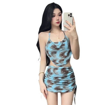 Ženski bikini trodijelni set — cvjetni uzorak, seksi i tijesan, bez leđa; jastučići za grudi, bez čelične potpore; poliester 82%, podstava poliester s 5% elastana