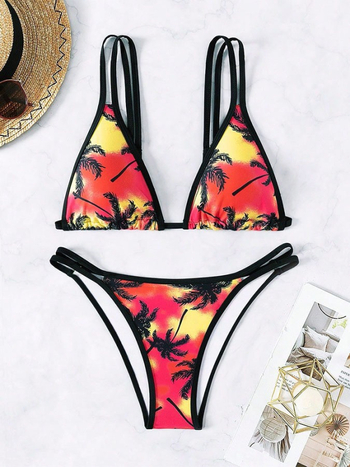 Ženski dvodijelni bikini, trokuta košarice, sexy otvorena leđa, s umetkom za grudi, poliester 82% / spandeks 18%
