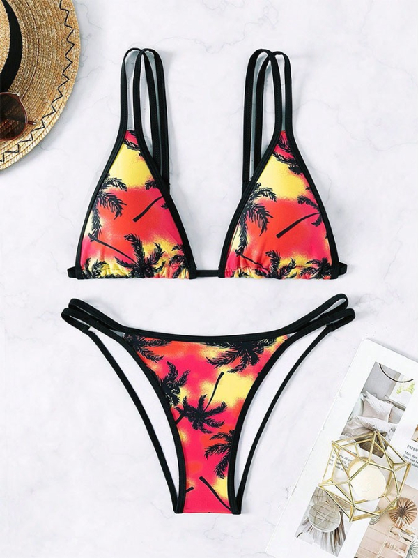Ženski dvodijelni bikini, trokuta košarice, sexy otvorena leđa, s umetkom za grudi, poliester 82% / spandeks 18%