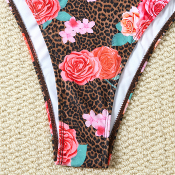 Ženski split bikini s trakama, cvjetni uzorak, visoka elastičnost, jastučić za prsa, materijal: poliester 85%/spandeks 15%